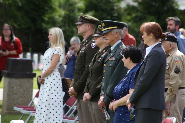 Distinguished guests and visitors at the Memorial Day ceremony at Fort Devens post cemetery.