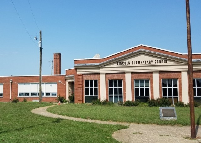 Exterior of Lincoln Elementary School, built in 1952. This is possibly the first integrated school in the south. Successful partnerships have allowed for its adaptive reuse as the future location of Fort Campbell Directorate of Public Works.