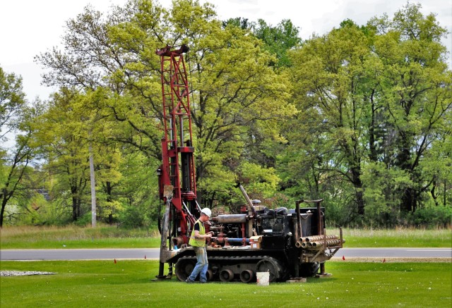 Contractors take soil samples with boring machine at Fort McCoy