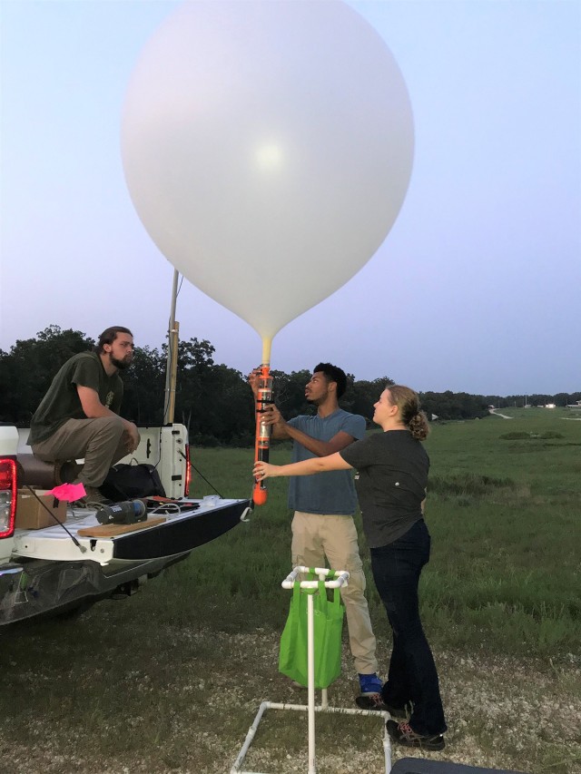 Dr. Emma Wilcox and Mr. Paul Mallicoat of the University of Tennessee come together with FLW to conduct acoustic bat surveys over remote, dangerous, and difficult terrain (e.g., UXOs) on the installation. The receiver is attached to a balloon and tethered to the ground to search for federally protected species of bats in areas that are not able to be regularly surveyed. 