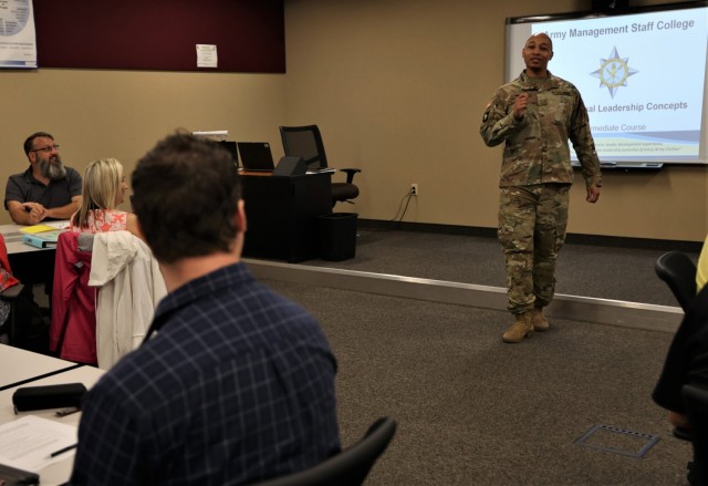 A group of Fort Knox civilian employees on June 6, 2022 participate in the installation's first in-person CES course taught by an Army Management Staff College mobile training team.