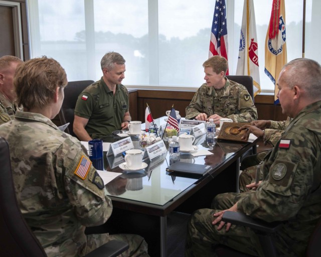 USASAC Commander Col. Brad Nicholson and his senior enlisted advisor, Command Sgt. Major Sean Rice, hosted a Polish delegation to discuss foreign military sales and security assistance June 8, 2022 at Redstone Arsenal, Alabama. During the gathering, Brig. Gen. Krzysztof Nolbert, the newly appointed Polish Defense, Military, Naval, and Air Attaché, emphasized the importance of a strong U.S.-Poland relationship. This relationship and shared commitment to freedom date back to the American Revolution when Polish citizens aided the U.S. cause. In 1919, the United States was the first country to recognize an independent Poland. Today the United States and Poland partner closely on NATO capabilities, counterterrorism, nonproliferation, missile defense, human rights, economic growth and innovation, energy security, and regional cooperation in Central and Eastern Europe. This indispensable alliance is more critical than ever amid the ongoing war in Ukraine, which shares a 329-mile border with Poland. Nolbert asked that USASAC continue to consider the numerous foreign military sales activities in development and ongoing as vital to Poland’s national defense and for the greater good of our European partners. Nicholson called the hour-long meeting, also attended by Nolbert’s deputy, Col. Marek Brylonek, very productive. For more information on how USASAC supports America&#39;s partners and allies, visit www.army.mil/usasac.