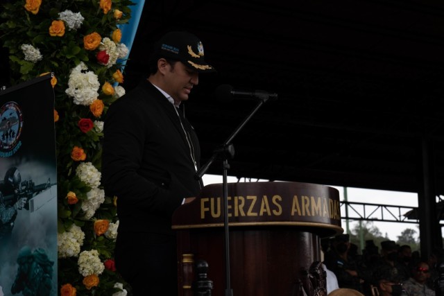 Secretary Hector Manuel Zelaya speaks during the Fuerzas Comando opening ceremony, June 13, 2022, during Tegucigalpa, Honduras. Fuerzas Comando is a Special Operation skills competition and a senior leader seminar supported by SOCSOUTH. The competition enhances SOF regional cooperation and exchanges best practices to combat transnational crime and counter illicit activities.