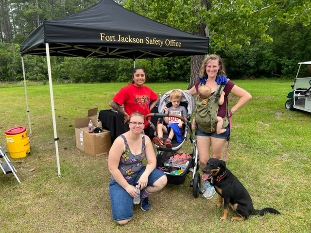 Family member, April Rhodes, epitomized super mom: she completed the 5K while carrying her infant son, Luca, pushing her son, Deacon, and walking Athena.Volunteers from Moncrief greeted her with cooling cloths and a first aid kit for Deacon, who’d tripped along the route.