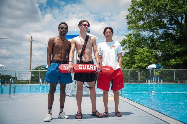 Safety is key for Goss Road Pool lifeguards James Brown, Patrick Holdsworth and George Crockatt. 