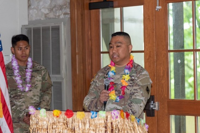Maj. Bill Kim speaks at the Asian American Pacific Islander heritage observance at The Cliffs. 