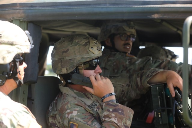 The Hot Crew from Charlie Battery, 1-1 ADA communicates with the battalion operations center during the live-fire exercise