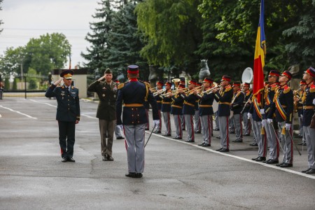 Army Gen. Daniel Hokanson, chief of, National Guard Bureau, is greeted by a Moldovan military band at the Ministry of Defense headquarters in Chisinau, Moldova, June 10, 2022. Hokanson joined Army Maj. Gen. Todd Hunt, the adjutant general, North Carolina National Guard, to recognize Moldova&#39;s 23-year security cooperation with North Carolina. 
