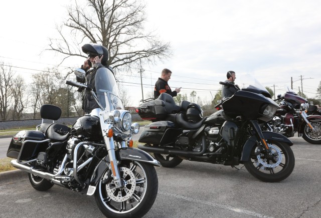 Motorcyclists prepare to participate in a Fort Knox Installation Safety Office check ride April 25, 2022. The ISO offers multiple trainings and check rides each year for Soldiers and civilians.