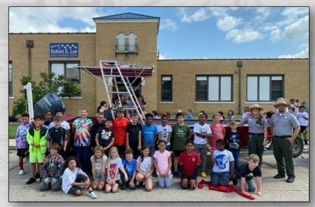 Park Rangers at Texoma Lake conducting water safety education program to elementray school students.