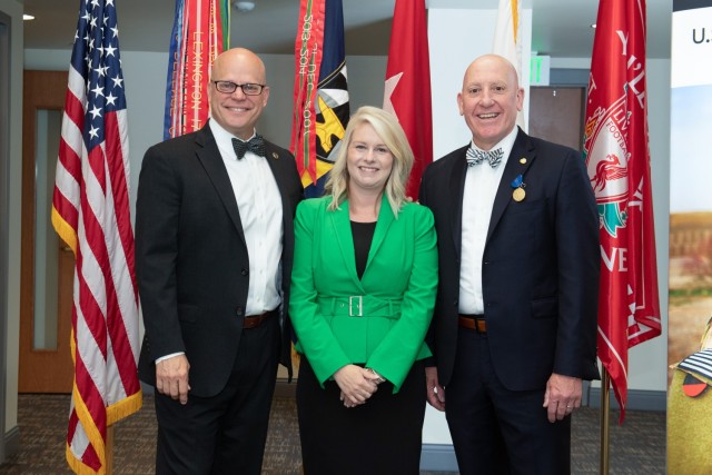 John George, U.S. Army Major General, Retired; Kim Gietka, DEVCOM Chief Operating Officer; and John S. Willison at the retirement ceremony for Willison on June 23, 2022. Willison and Gietka were part of the command team when George was the DEVCOM Commanding General from November, 2019- May, 2021.
