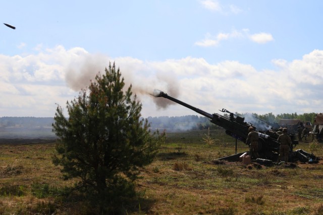Soldiers assigned to Alpha Battery, 119th Field Artillery Regiment, Michigan Army National Guard fire an 155mm M777 towed howitzer during Exercise Summer Shield at Forward Operating Site Adazi in Latvia, May 26, 2022. Summer Shield is one of U.S. Army Europe and Africa’s multinational training exercises in Eastern Europe that make up Defender Europe 22. Defender demonstrates U.S. Army, Europe and Africa’s ability to conduct large-scale ground combat operations across multiple theaters supporting NATO.