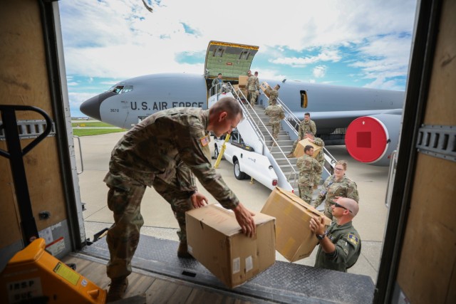Soldiers from the Indiana National Guard transport donated medical supplies to assist the country of Slovakia in its ongoing fight against COVID-19.