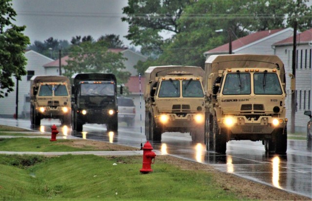 Rainy day convoy at Fort McCoy