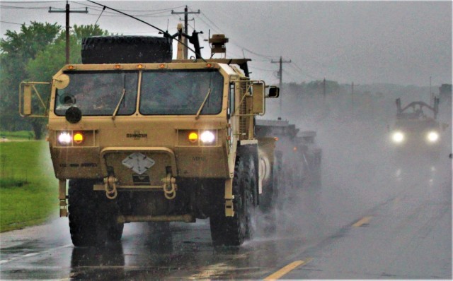 Rainy day convoy at Fort McCoy