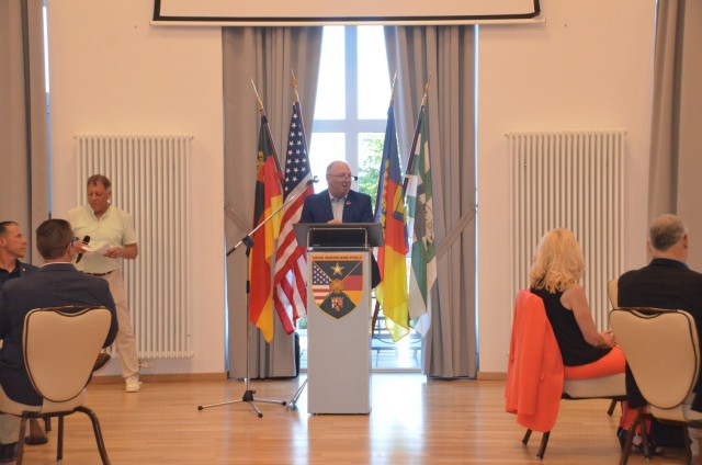 Baumholder District Mayor Bernd Alsfasser delivering his opening remarks.