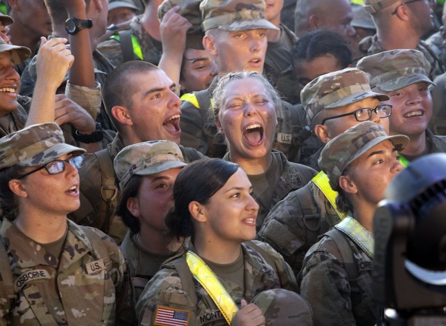 Basic Combat Trainees sing along during musical acts on Fort Jackson during the post's Independence Day celebration July 2 at Hilton Field on post. 