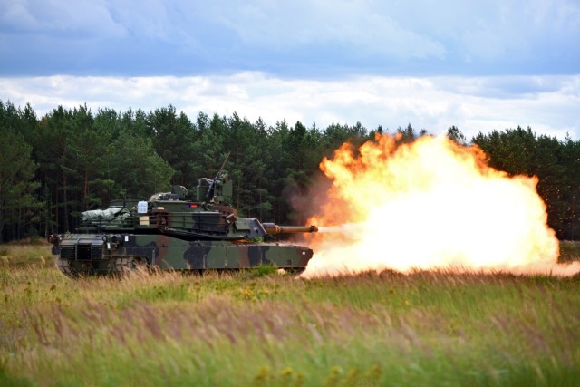 U.S. Soldiers, assigned to Alpha Company, 2nd Battalion, 12th Cavalry Regiment, fire an M1 Abrams Main Battle Tank during a live-fire exercise at the Drawsko Pomorskie Training Area in Poland, July 21, 2020. As part of a foreign military sale executed by the U.S. Army Security Assistance Command in 2022, Poland purchased 250 M1A2 SEPv3 Abrams tanks in support of its military modernization efforts. 

