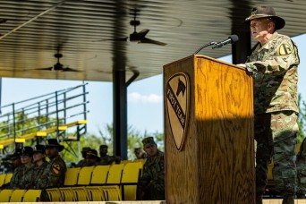 Former First Team Commander Speaks To Troopers At Patching Ceremony