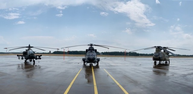 From left to right: The AH-64D Apache, AS-532 Cougar and CH-47F Chinook are part of the Dutch Ministry of Defence&#39;s current fleet of helicopters.