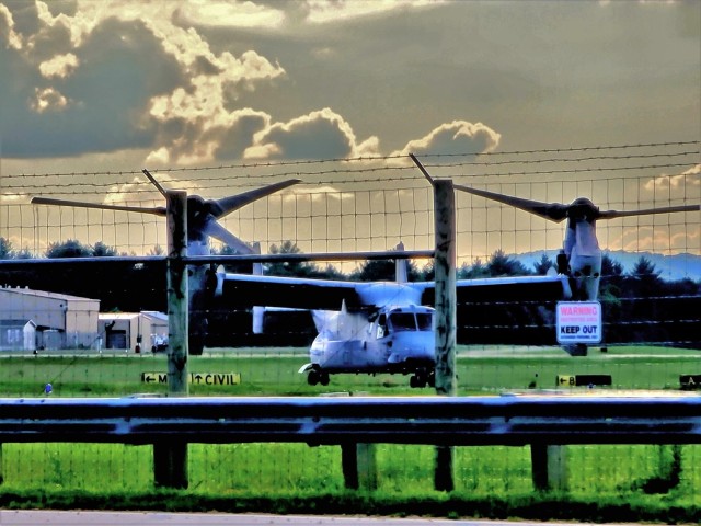 Marine Corps MV-22 Osprey aircraft, crews conduct training at Fort McCoy