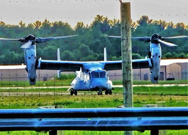 Marine Corps MV-22 Osprey aircraft, crews conduct training at Fort McCoy