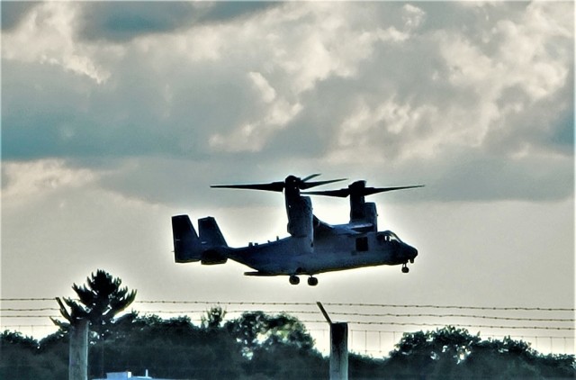 Marine Corps MV-22 Osprey aircraft, crews conduct training at Fort McCoy