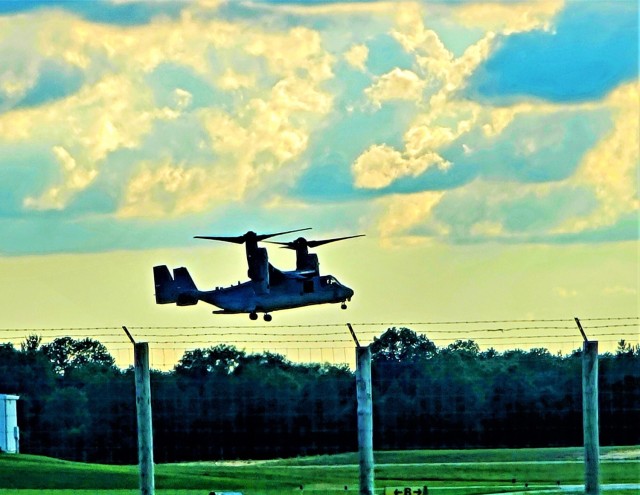 Marine Corps MV-22 Osprey aircraft, crews conduct training at Fort McCoy