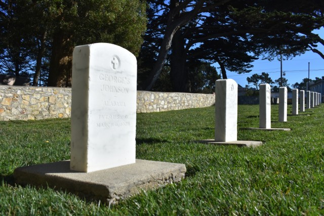 For those with military identification that allows them access to the Presidio of Monterey, the Presidio of Monterey Cemetery includes the gravestones of three Buffalo Soldiers. In 1904, Pvt. George Johnson, a Buffalo Soldier, became the first person buried in the cemetery. Petrum R. Frazier, a cook who died May 19, 1909, and Pvt. Thomas Polk, who died Sept. 13, 1911, also Buffalo Soldiers, are buried in the cemetery.