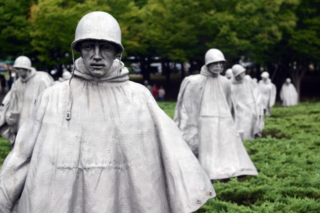 The Korean War Veterans Memorial in Washington features 19, 8-feet-tall, stainless steel statues that represent service members who fought in Korea.