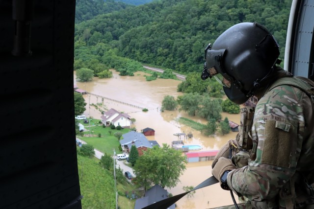 Kentucky National Guard flight crew from 2/147th Bravo Co. aided in flood relief efforts in response to a declared state of emergency in eastern Kentucky on July 29, 2022. Their mission consists of supporting the Soldier movement, joint support transport, delivery of emergency supplies, and surveying flooded areas looking for Kentucky survivors. 