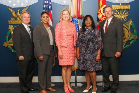 The U.S. Army appointed four new Civilian Aides to the Secretary of the Army during an investiture ceremony on Aug. 2, at the Pentagon, as Secretary of the Army Christine Wormuth swore in (left to right) Peter Crean Sr. from New Orleans, Louisiana; Angela Odom from Morrow, Georgia; Nancy Jean-Louis from Woodbridge, Virginia; and Peter Hoffman from Savannah, Georgia. CASAs promote good relations between the Army and the public, advise the secretary about regional issues, support the total Army workforce, and assist with recruiting and helping our Soldiers as they transition out of the military. 

