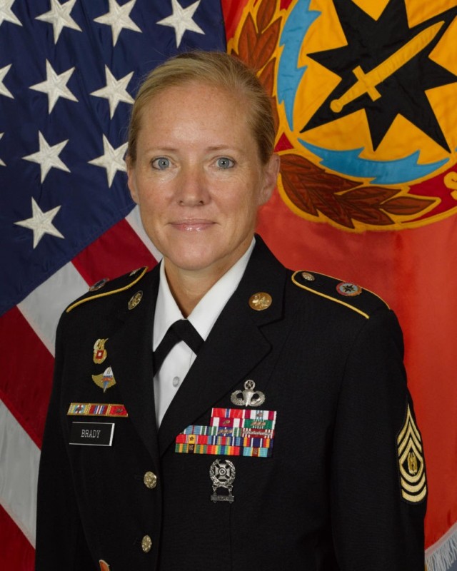 Official portrait of the U.S. Army Communications-Electronics Command Sgt. Maj. Kristie Brady.