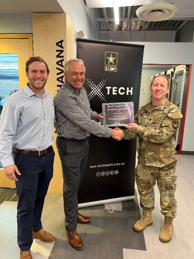 Plasma Waters, based in Concón, Chile, receives the first-place award for water at the xTechInternational finals on July 15, 2022, in Cambridge, Mass. (U.S. Army)
