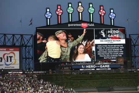 US Cellular Field, Home of the Chicago White Sox. Scoreboard advertising.