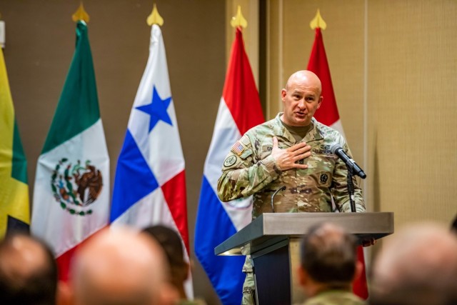 Command Sgt. Maj. Ronald Graves speaks at PANAMAX 2022 Closing Ceremony