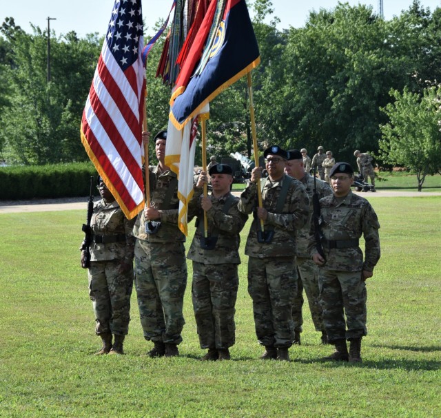 102nd Training Division Color Guard stands tall during the division&#39;s change of command ceremony at the Maneuver Support Center of Excellence Plaza at Fort Leonard Wood, Missouri, Aug. 13, 2022