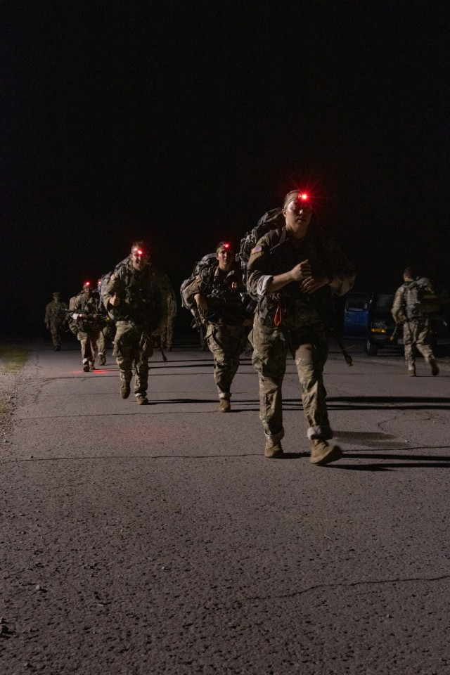 Cadets with 2nd Regiment, Reserve Officers’ Training Corps (ROTC) participate in a six mile ruck march, June 9, 2022 at Ft. Knox, Ky. The timed march must be completed in under two hours while carrying a 35 pound ruck sack. (U.S. Army photo by Staff Sgt. Evan Ruchotzke)