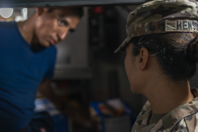 Sgt. Marissa Henson, noncommissioned officer in charge of U.S. Food Inspection for RIMPAC, and her team inspected the food that was in Guise’s walk-in freezer and refrigerator storage after a fire caused them to be without power for more than four days. 