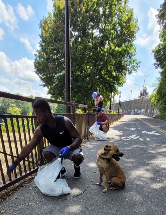 Fort Drum Army Volunteer Corps organizes a cleanup crew at Veterans’ Memorial Riverwalk