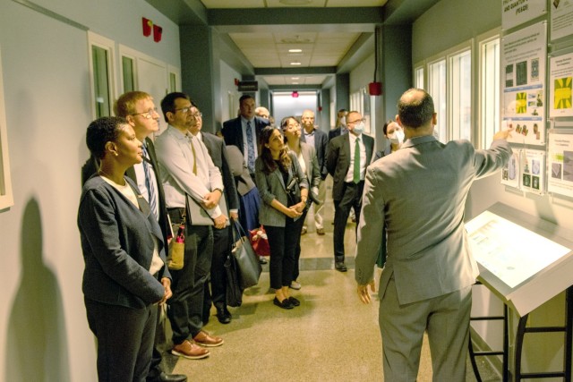 A group of 20 scientists and policymakers from the White House Office of Science and Technology Policy, met with Army researchers for a day of laboratory tours and discussions at the U.S. Army Combat Capabilities Development Command, known as DEVCOM, Army Research Laboratory’s Adelphi Laboratory Center on Aug. 23.