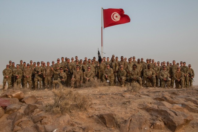 Michigan National Guard members of Bravo Company, 3rd Battalion, 126th Infantry Regiment, at the Ben Ghilouf Training Area in Tunisia June 27, 2022. They completed an overseas deployment for training exercise at African Lion 22, U.S. Africa Command&#39;s largest and premier annual exercise. (U.S. Army National Guard photo by Capt. Joe Legros)