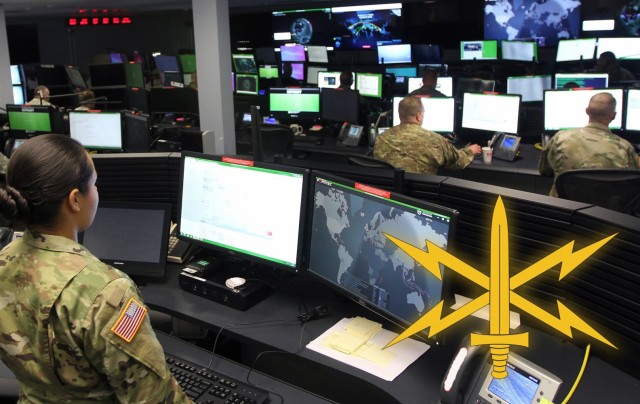 Soldiers of the 780th Military Intelligence Brigade (Cyber) conduct operations in the brigade&#39;s Joint Mission Operations Center. The Army&#39;s Cyber branch was founded on Sept. 1, 2014. (Photo by Steven Stover)