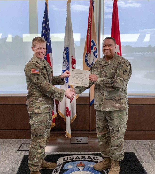 (From right) Lt. Col. Christopher Brown was sworn in by #USASAC Commanding General Brig. Gen. Brad Nicholson Aug. 31, 2022 at USASAC&#39;s Redstone Arsenal headquarters in Huntsville, Alabama. Brown will serve as the command inspector general.  
