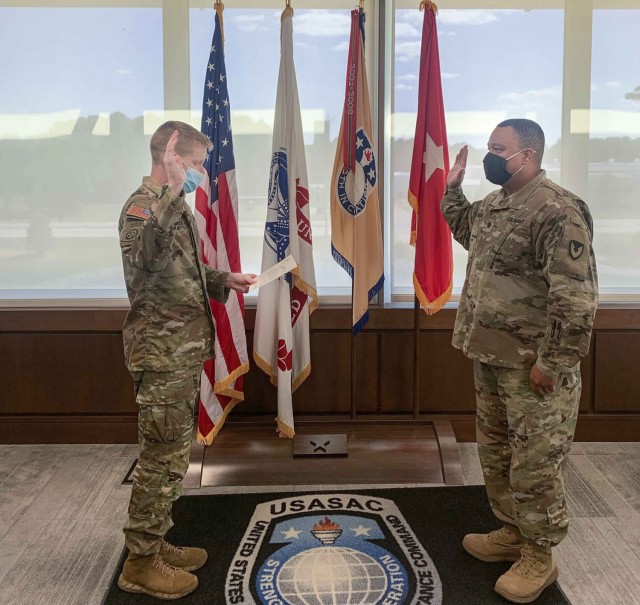 (From right) Lt. Col. Christopher Brown was sworn in by #USASAC Commanding General Brig. Gen. Brad Nicholson Aug. 31, 2022 at USASAC&#39;s Redstone Arsenal headquarters in Huntsville, Alabama. Brown will serve as the command inspector general.  
