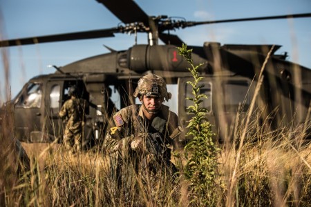 U.S. Army squads under FORSCOM (Forces Command) compete for the title of “Best Squad” during a head-to-head competition at the FORSCOM Best Squad Competition 2022 at Fort Hood, Texas, Aug. 17, 2022. Spc. Kyle Romer, representing the 20th CBRNE squad, runs safety perimeter while waiting on medical evacuation. On Day 3 of the competition Soldiers underwent a medical evacuation simulation at the Fort Hood MSTC (Medical Simulation Training Center). The Army is the best trained, best equipped, and most skilled fighting force in the world. 