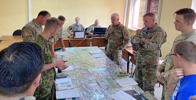 Allied and partner nations conduct a command post exercise during Noble Partner at the Vaziani Training Area, Georgia, Sept. 6, 2022. Noble Partner is a cooperatively led multinational training exercise in its sixth iteration between the Georgian Defense Forces and U.S. Army Europe and Africa.