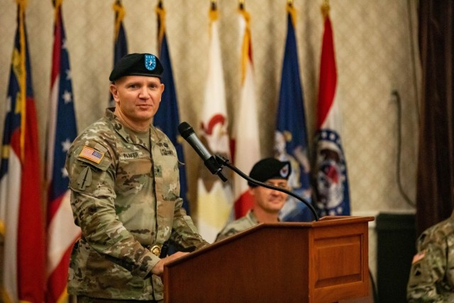 U.S. Army Brigadier General Charles R. &#34;Rob&#34; Parker provides remarks at Club Meade on Fort George G. Meade, Maryland, Sept. 7, 2022 during the 7th Signal Command (Theater) change of responsibility ceremony. (U.S. Army photo by SPC. Aaron...