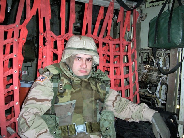 Then-Chief Warrant Officer 1 Chris Westbrook enroute to Baghdad in 2004 on his first of three Iraq deployments.