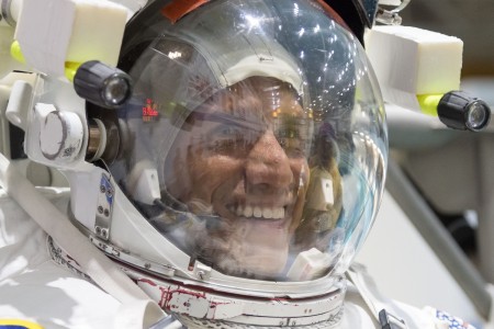 Lt. Col. Frank Rubio smiles for the camera while being suited up for EVA training. Rubio is scheduled to be making his first venture into space Sept. 21 when he launches from the Baikonur Cosmodrome to the International Space Station as a NASA astronaut.